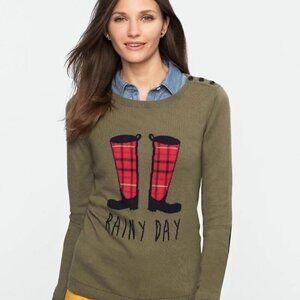 Talbots Womens Size XS Rainy Day Boots Sweater with Elbow Patches in Green 2471